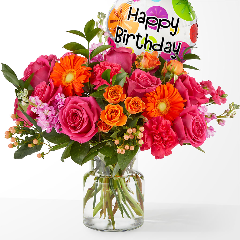 Fiesta Bouquet with Birthday Balloon – The Flower Nook Inc, Orlando FL