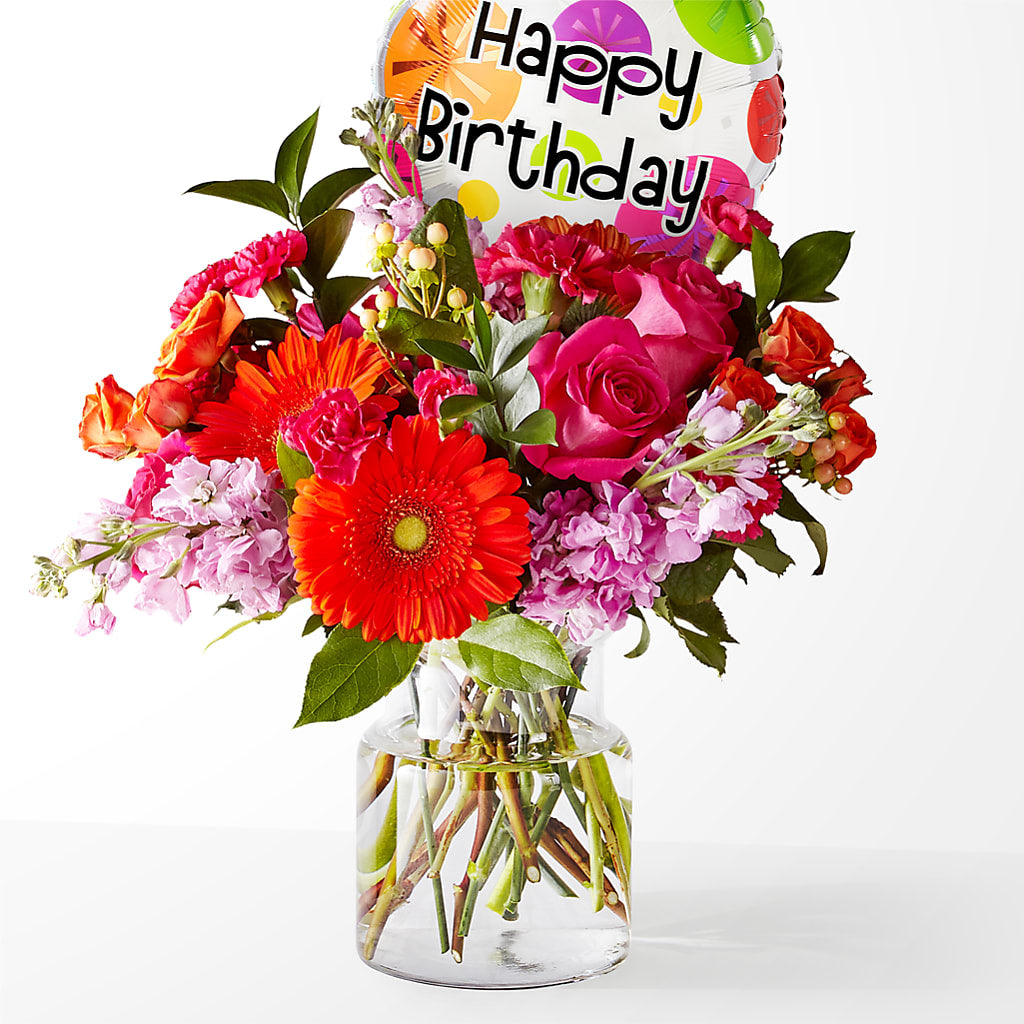 Fiesta Bouquet with Birthday Balloon – The Flower Nook Inc, Orlando FL
