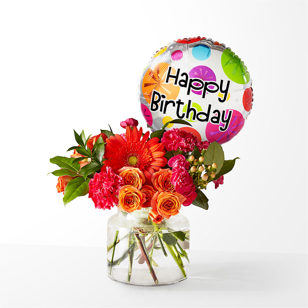 Fiesta Bouquet with Birthday Balloon – The Flower Nook Inc, Orlando FL