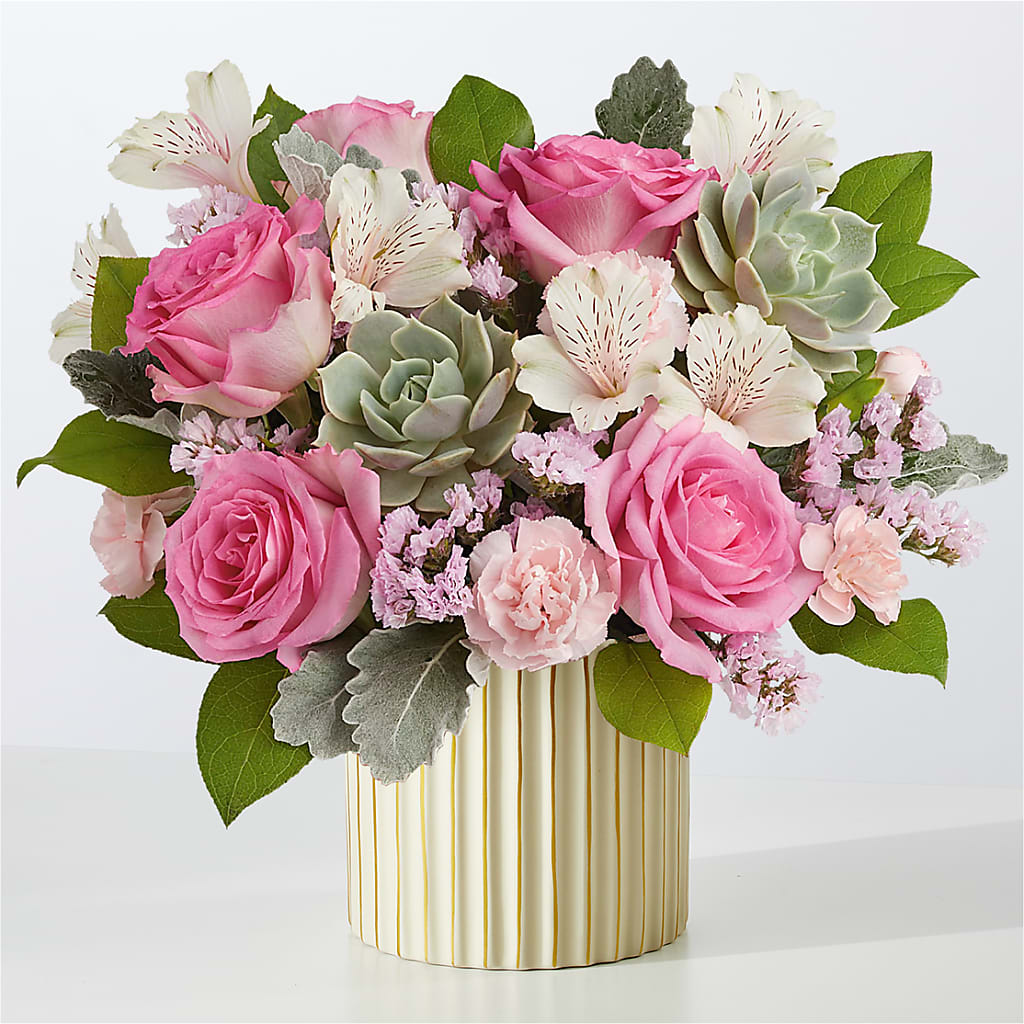 Dusty Rose Bouquet with Ivory Vase – The Flower Nook Inc, Orlando FL