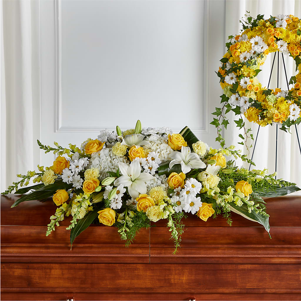 Golden Harmony Casket Spray – The Flower Nook Inc, Orlando FL