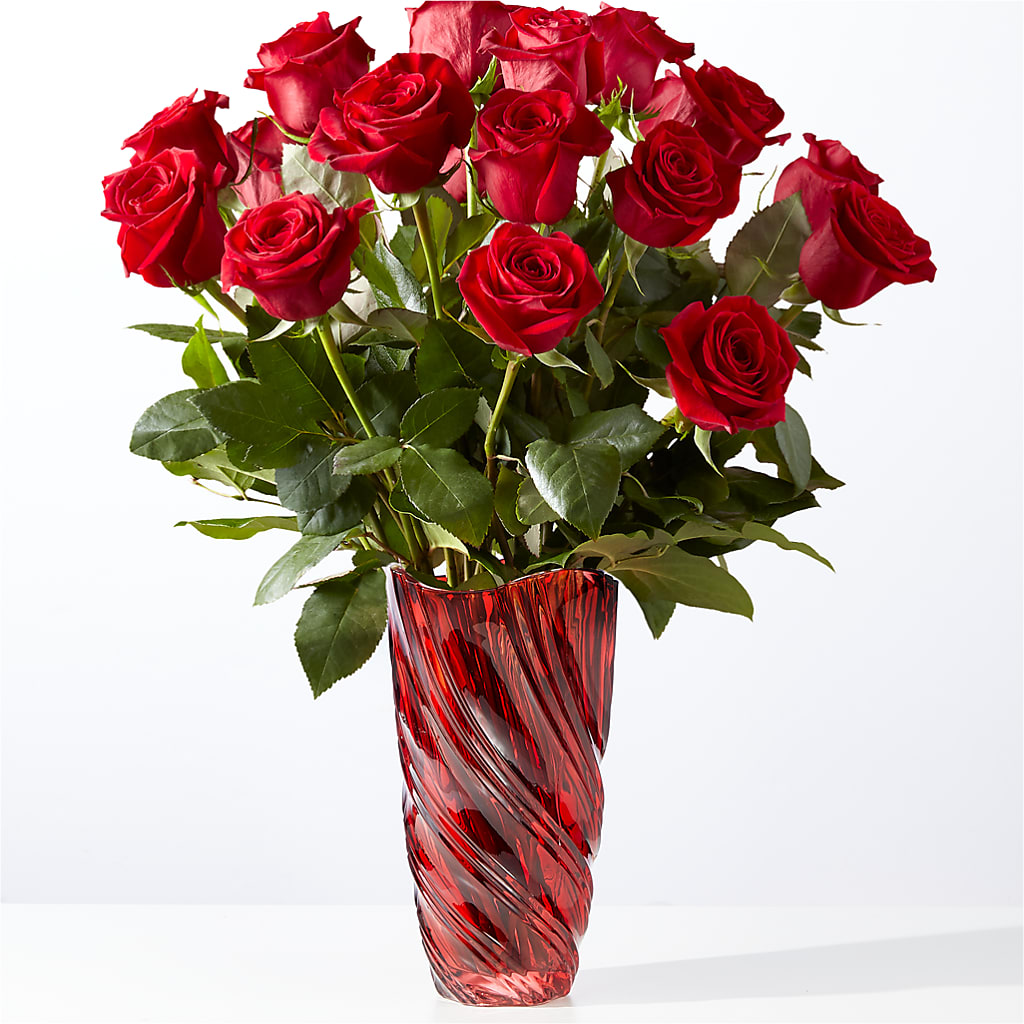 Classic Love Red Rose Bouquet with Luxe Swirl Vase – The Flower Nook Inc, Orlando FL