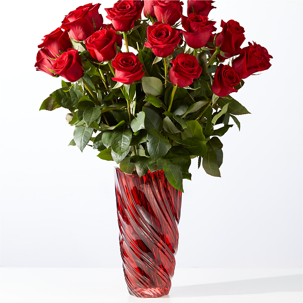 Classic Love Red Rose Bouquet with Luxe Swirl Vase – The Flower Nook Inc, Orlando FL