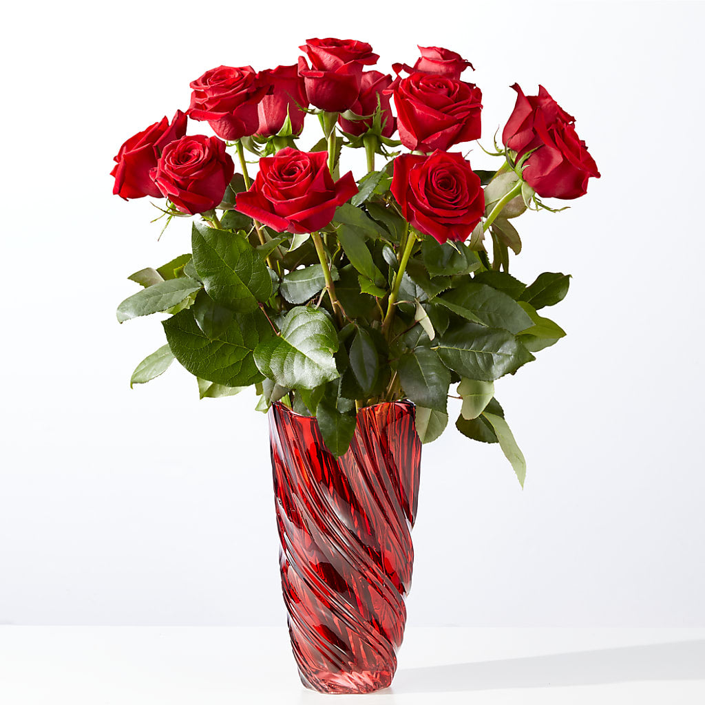 Classic Love Red Rose Bouquet with Luxe Swirl Vase – The Flower Nook Inc, Orlando FL