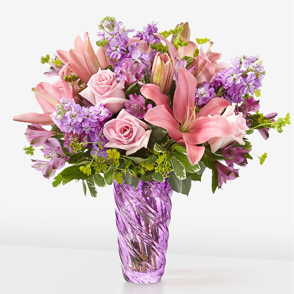 Precious Petals Bouquet with Luxe Swirl Vase – The Flower Nook Inc, Orlando FL